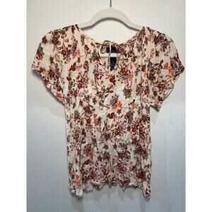 Daytrip Women's Floral Cap Sleeve Flowy Blouse Size‎ Small Boho Chic
